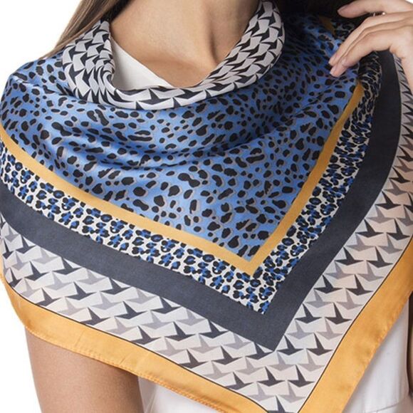 Accessories - Multi Pattern Scarf Blue and Golden